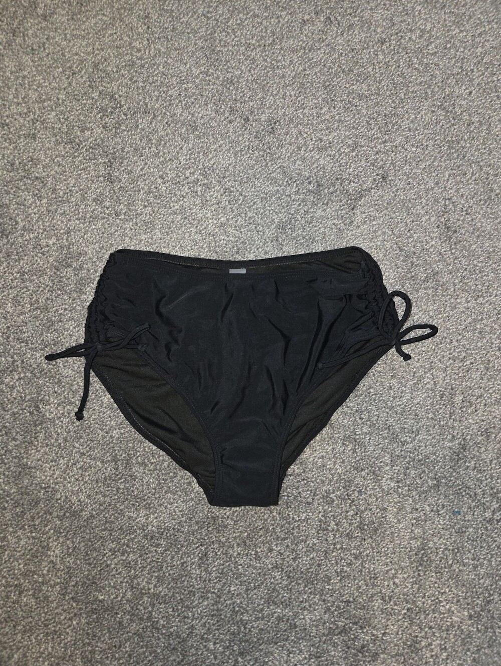 Black High-Waist Bikini Bottom with Side Ties